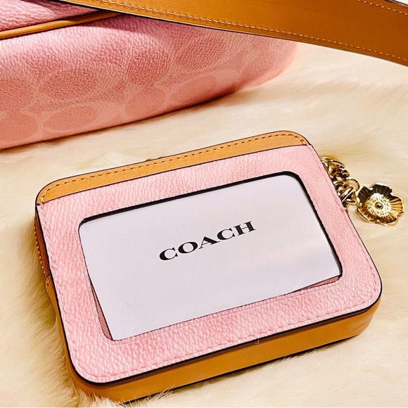 Coach Pink Powder Pink Crossbody Bag with Tan Accent Card Holder - Picture 9 of 10